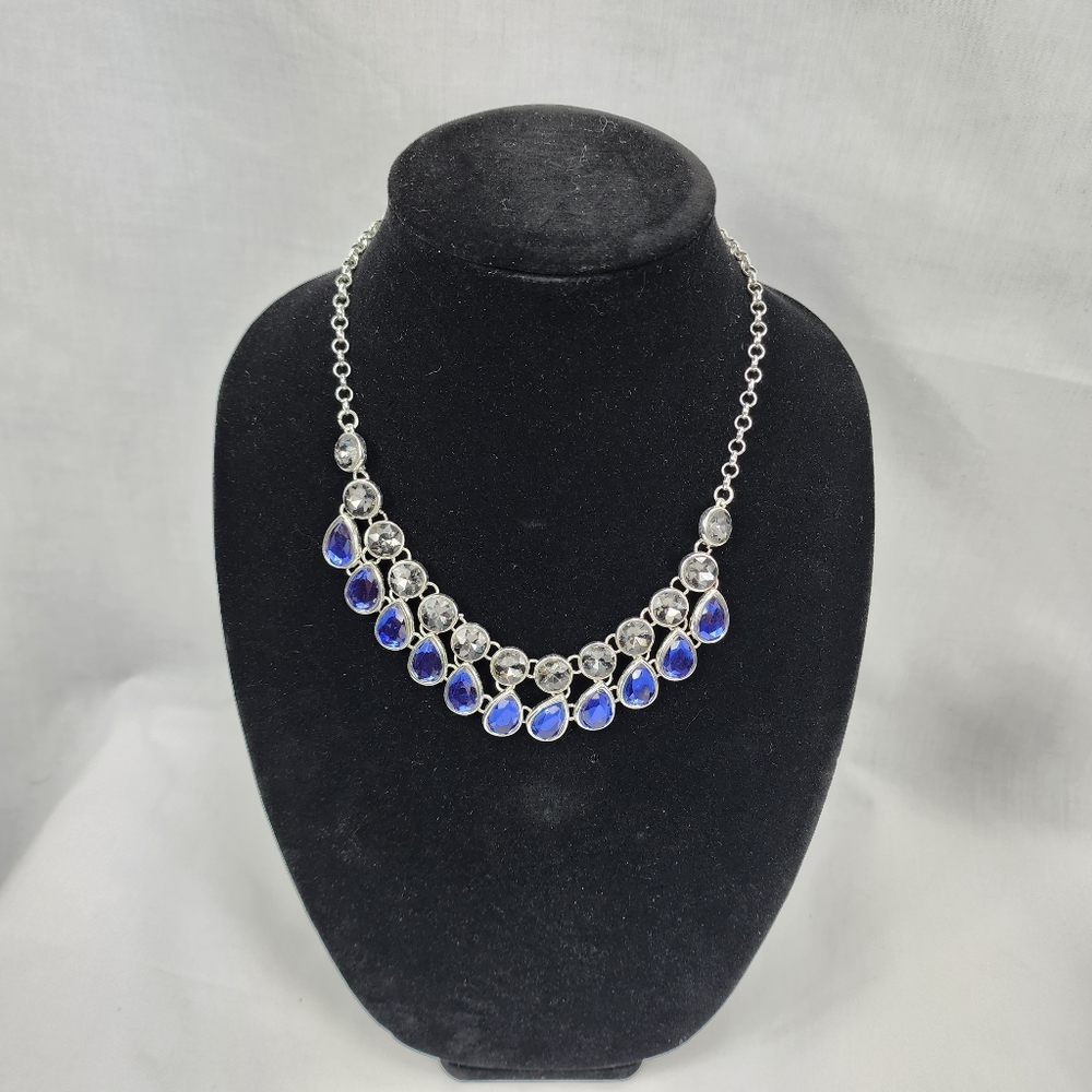 Liz Claiborne signed Silver and Blue Tone Necklace